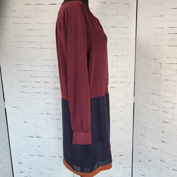LOFT Burgundy Blue Long Sleeve Shift Dress    Size XS - Picture 3 of 13